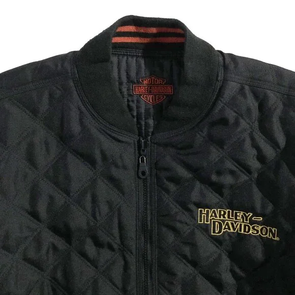 Vtg Harley Davidson Jacket Unisex XL Black Insulated Quilted Reversible Bomber